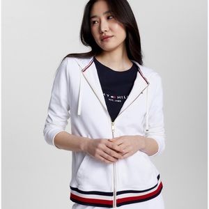 NEW Tommy Hilfiger Striped Hem Zip Up Hoodie Small
